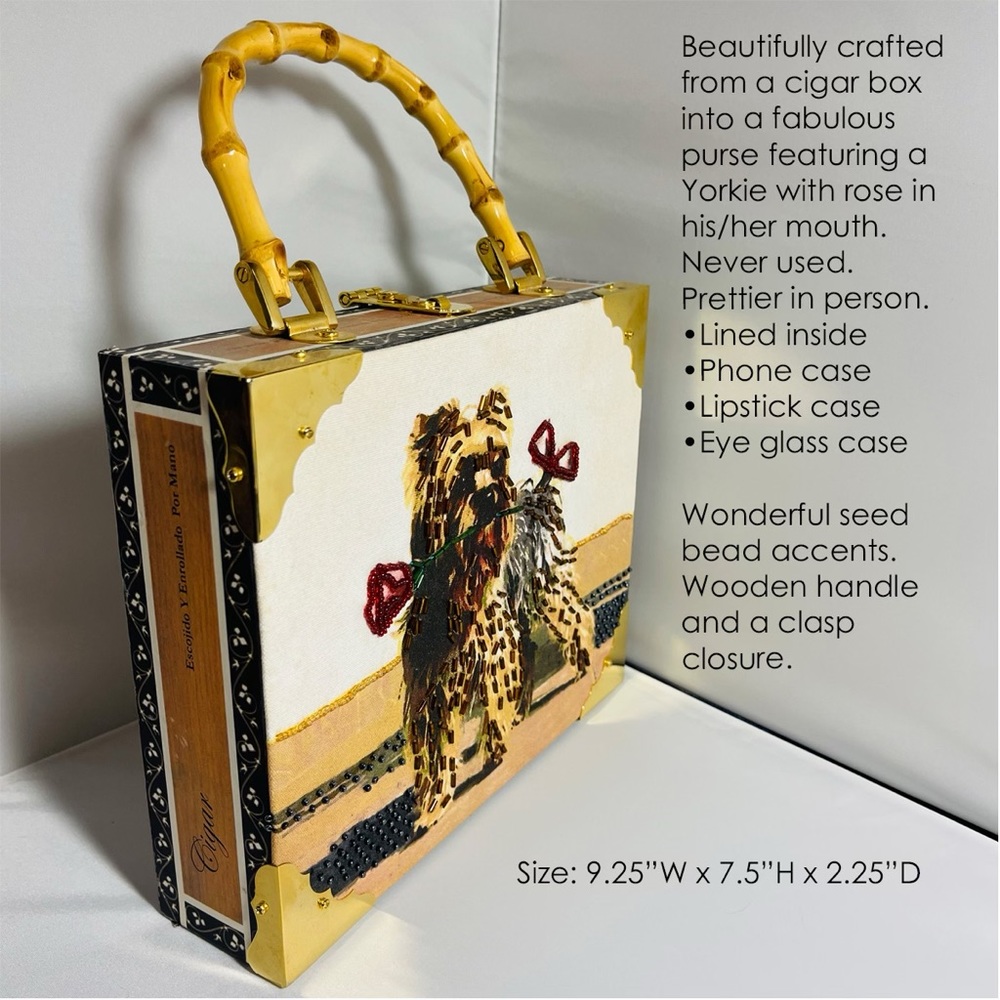 Yorkie Cigar Box Purse NWOT ๐๐ฎ๐ฌ๐ญ๐จ๐ฆ ๐๐๐๐ - Picture 2 of 14